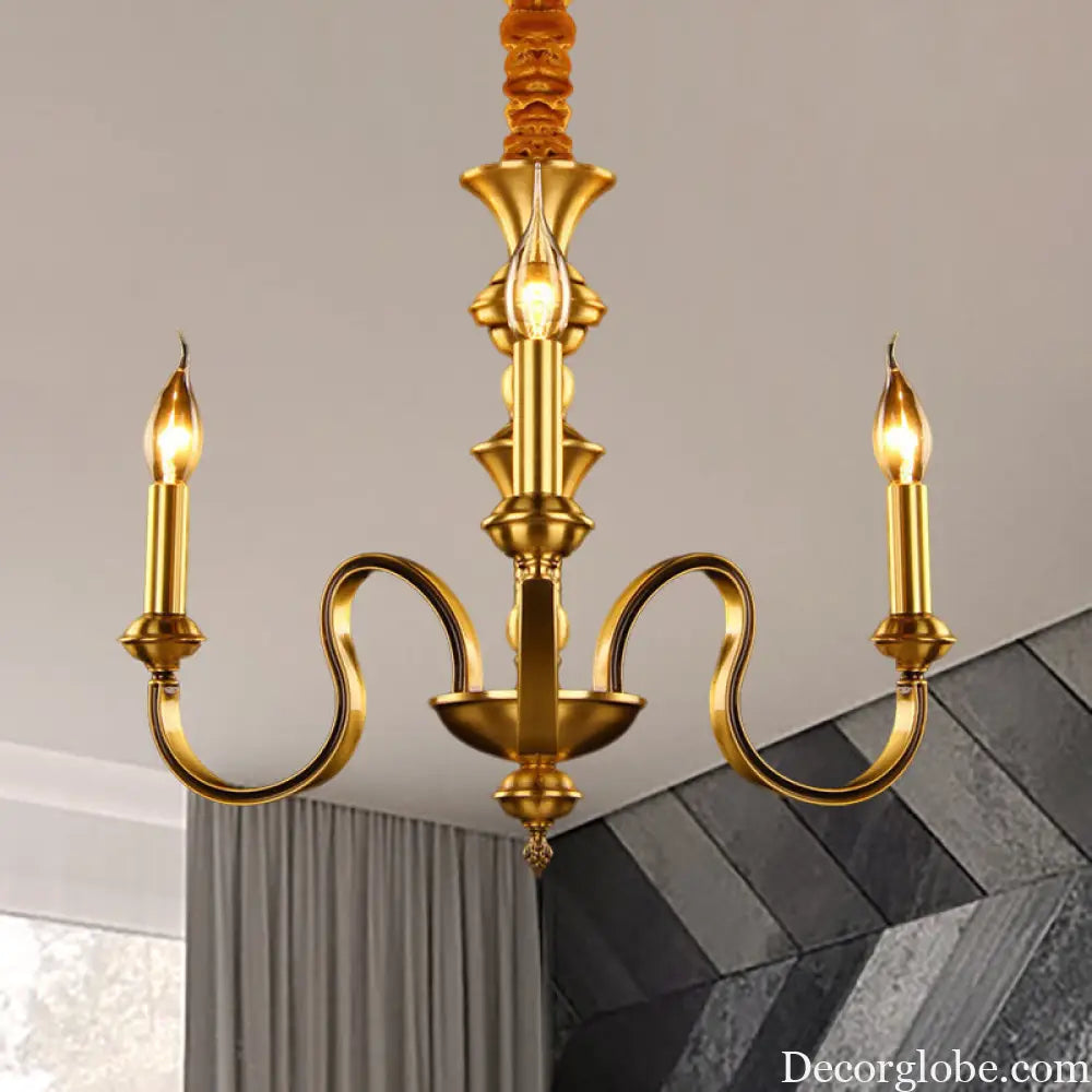 Gold Colonial Candle Ceiling Pendant Light with 3/5/6 Metal Heads - Elegant Living Room Chandelier Lamp