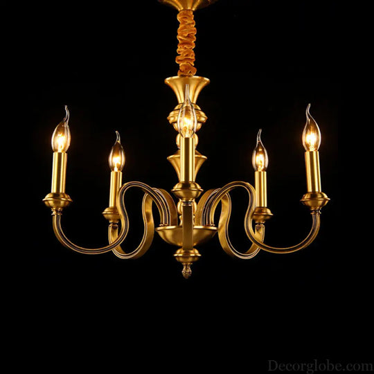 Gold Colonial Candle Ceiling Pendant Light with 3/5/6 Metal Heads - Elegant Living Room Chandelier Lamp