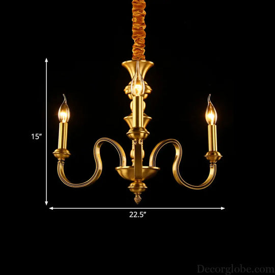 Gold Colonial Candle Ceiling Pendant Light with 3/5/6 Metal Heads - Elegant Living Room Chandelier Lamp