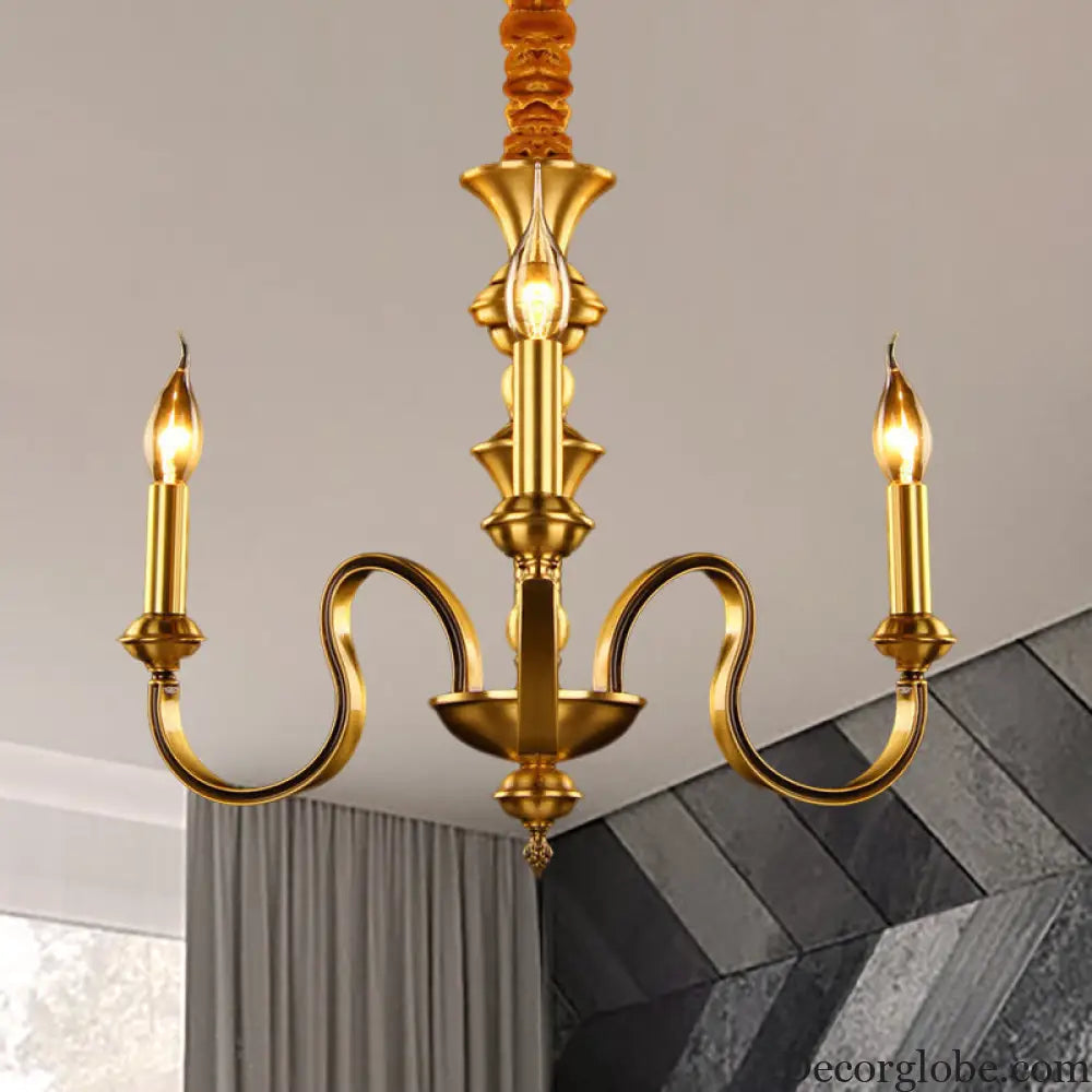 Gold Colonial Candle Ceiling Pendant Light with 3/5/6 Metal Heads - Elegant Living Room Chandelier Lamp