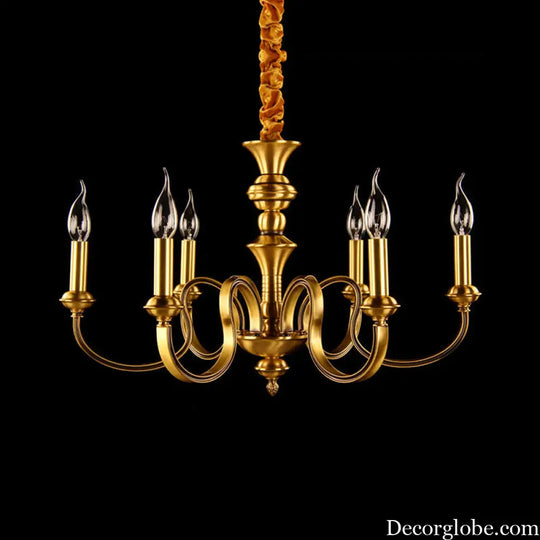 Gold Colonial Candle Ceiling Pendant Light with 3/5/6 Metal Heads - Elegant Living Room Chandelier Lamp