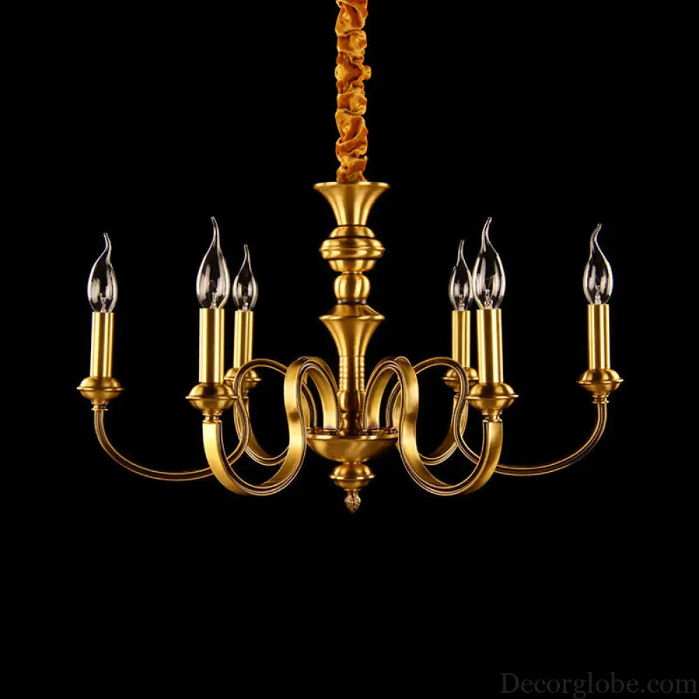 Gold Colonial Candle Ceiling Pendant Light with 3/5/6 Metal Heads - Elegant Living Room Chandelier Lamp