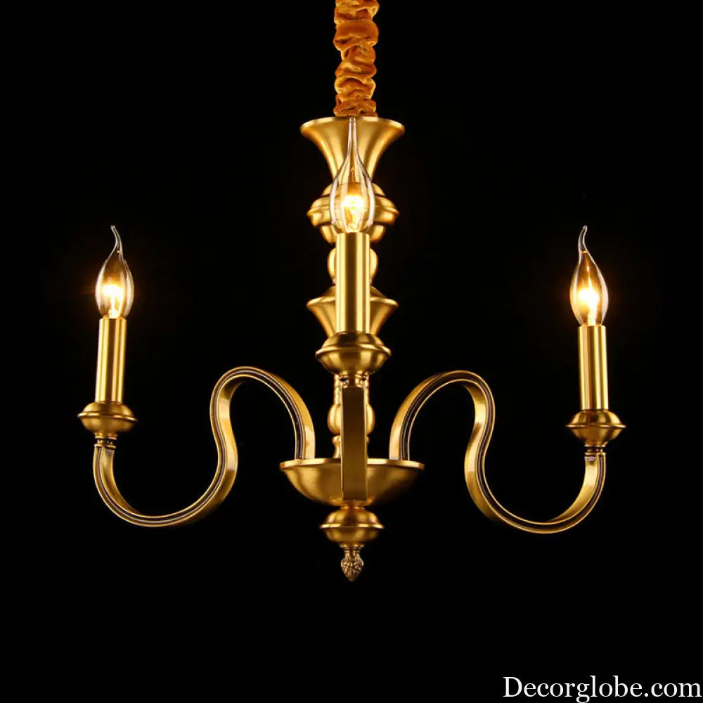 Gold Colonial Candle Ceiling Pendant Light with 3/5/6 Metal Heads - Elegant Living Room Chandelier Lamp