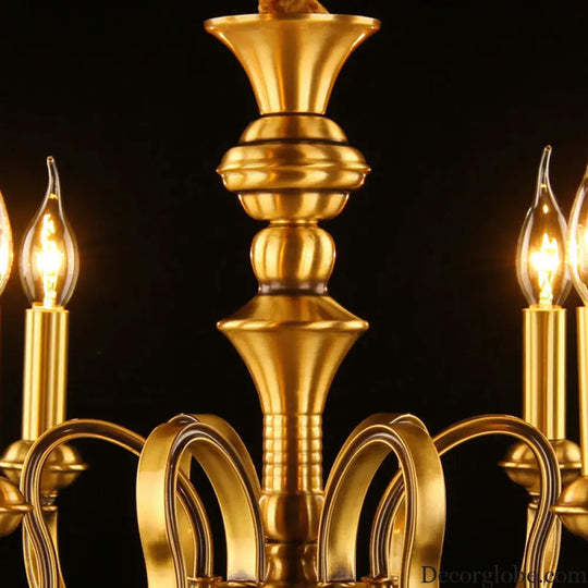 Gold Colonial Candle Ceiling Pendant Light with 3/5/6 Metal Heads - Elegant Living Room Chandelier Lamp