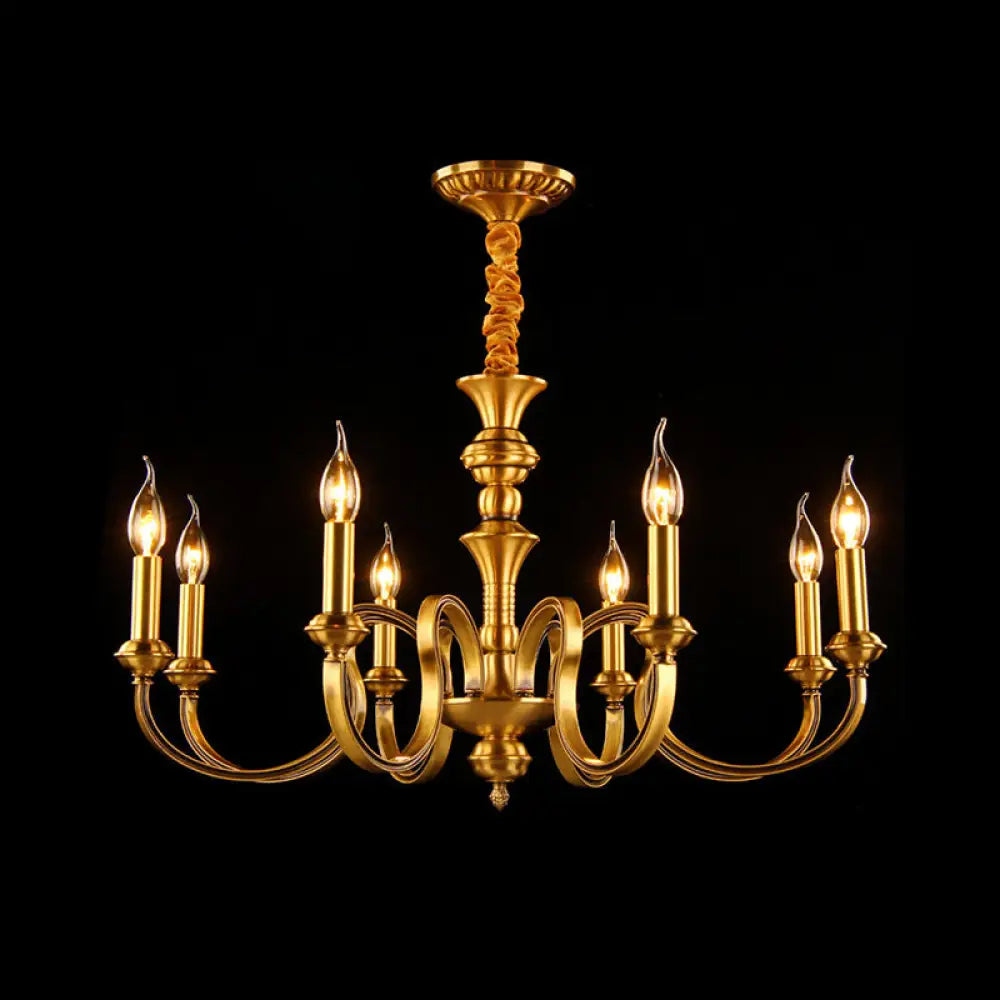Gold Colonial Candle Ceiling Pendant Light with 3/5/6 Metal Heads - Elegant Living Room Chandelier Lamp 8 / Gold