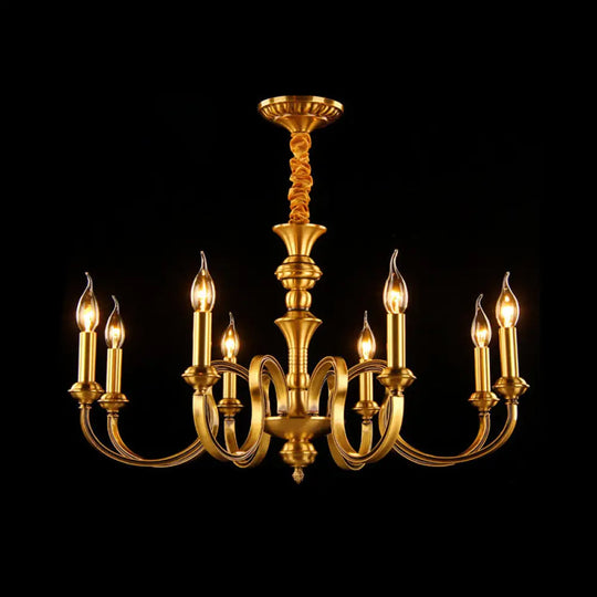 Gold Colonial Candle Ceiling Pendant Light with 3/5/6 Metal Heads - Elegant Living Room Chandelier Lamp 8 / Gold