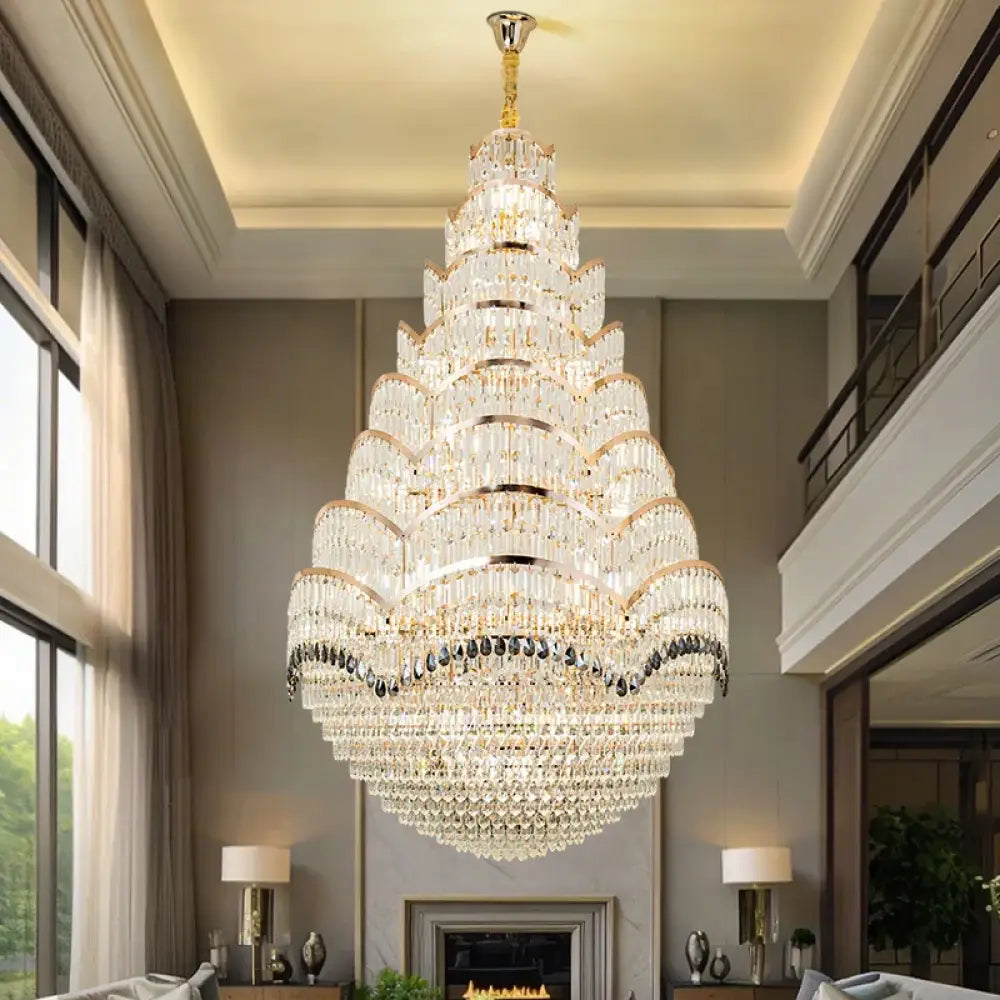 Grand Crystal Mezzanine Pendant Chandelier for High Ceiling Spaces Chandelier