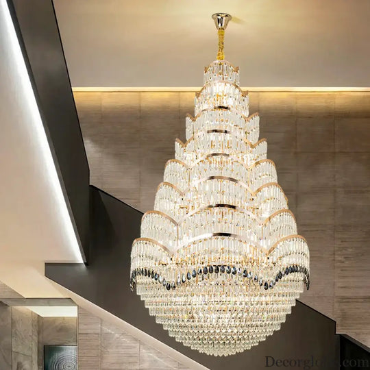 Grand Crystal Mezzanine Pendant Chandelier for High Ceiling Spaces Chandelier