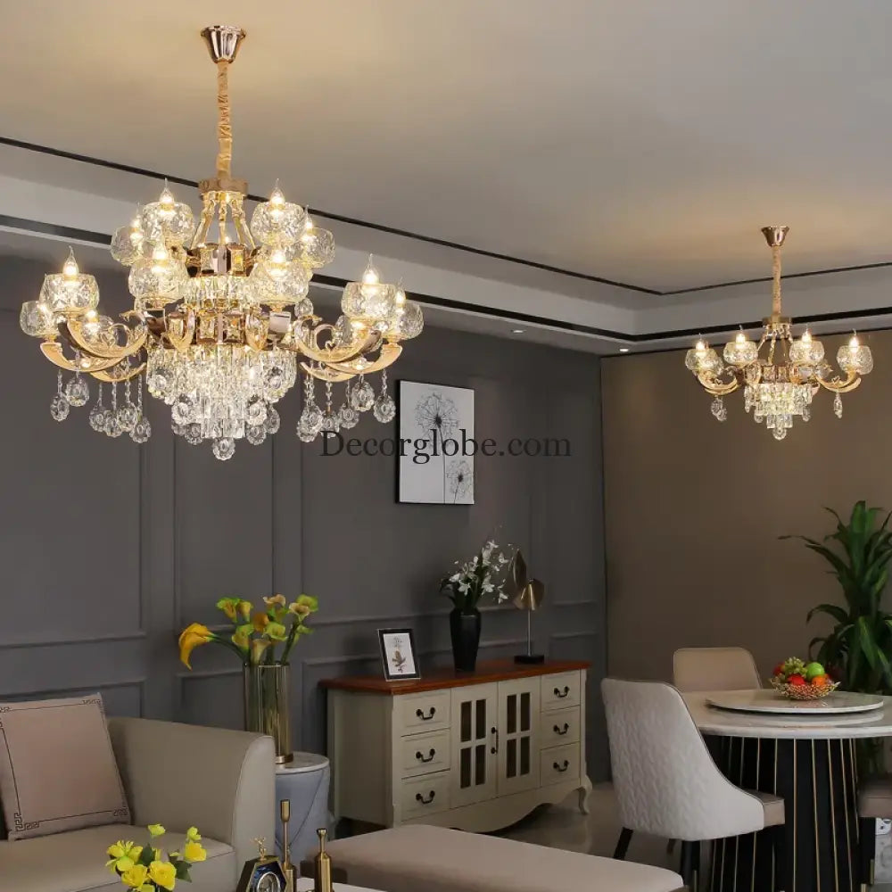Grand European Style Crystal Pendant Lamp - High-Grade Luxury for Living Rooms, Dining Areas, and Bedrooms - DecorGlobe