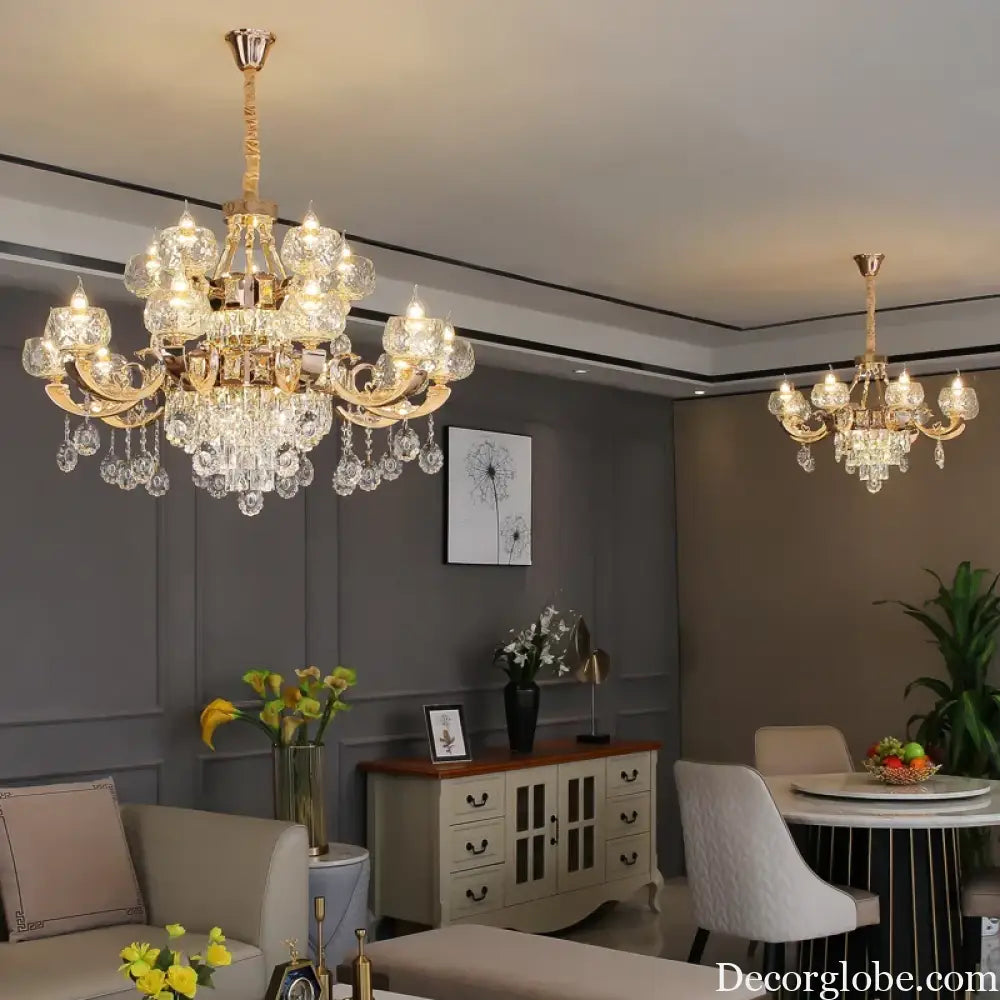 Grand European Style Crystal Pendant Lamp - High-Grade Luxury for Living Rooms, Dining Areas, and Bedrooms - DecorGlobe