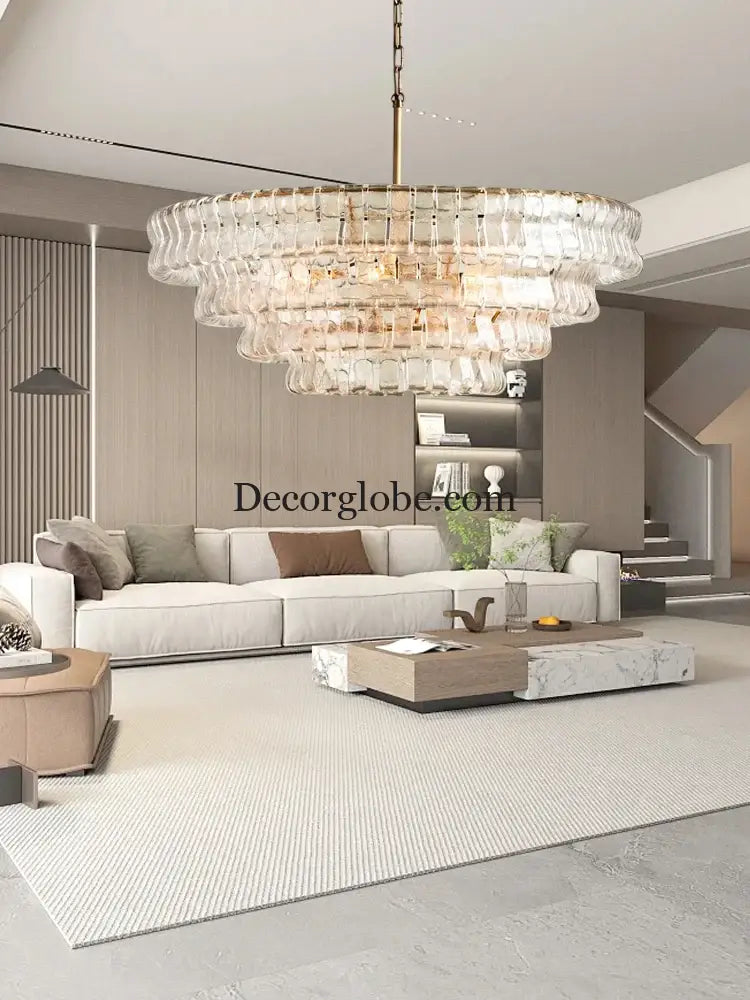 Gray Glass Round Ceiling Chandelier Chandelier