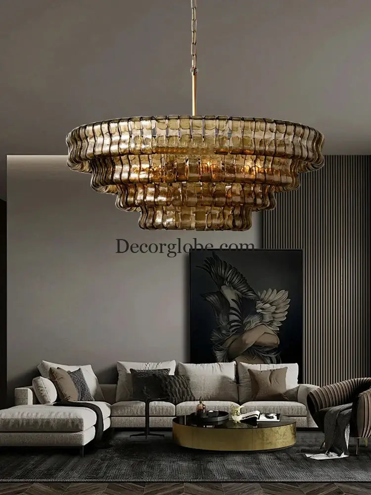 Gray Glass Round Ceiling Chandelier Chandelier