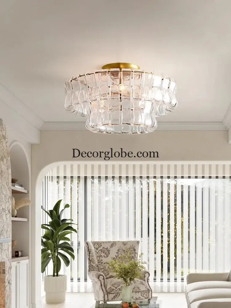 Gray Glass Round Ceiling Chandelier Chandelier