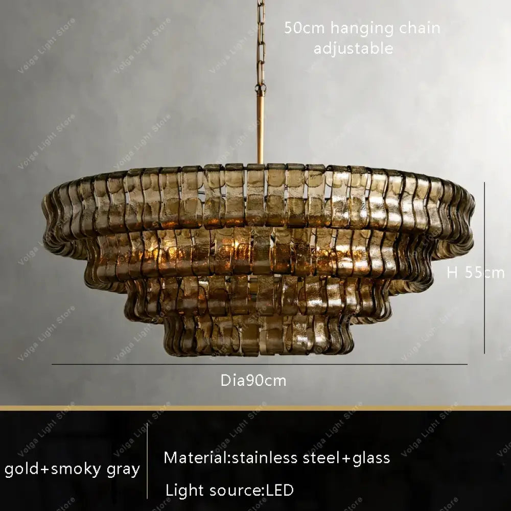 Gray Glass Round Ceiling Chandelier gold gray 90cm / Warm light Chandelier