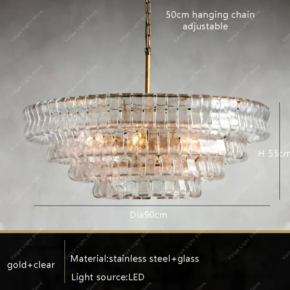 Gray Glass Round Ceiling Chandelier gold clear 90cm / dimmable Chandelier