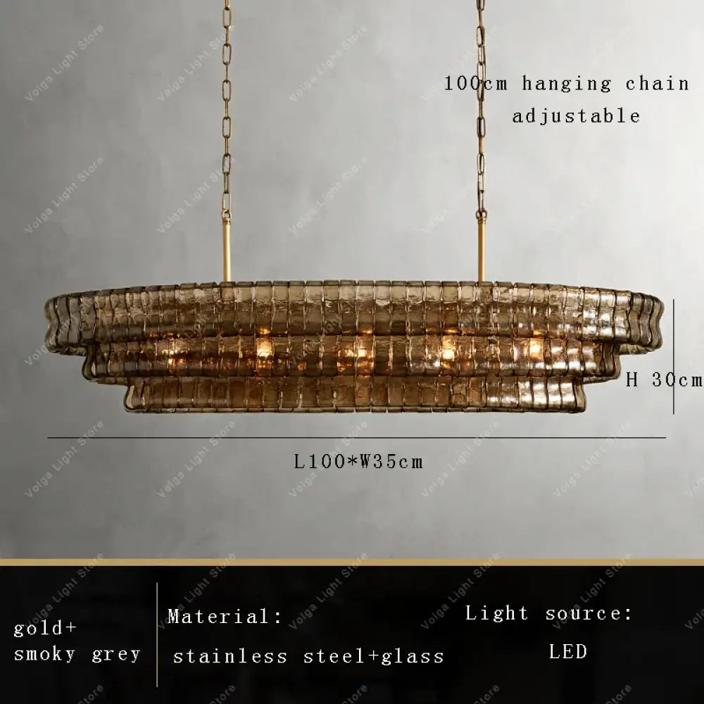 Gray Glass Round Ceiling Chandelier L100cm / Natural light Chandelier