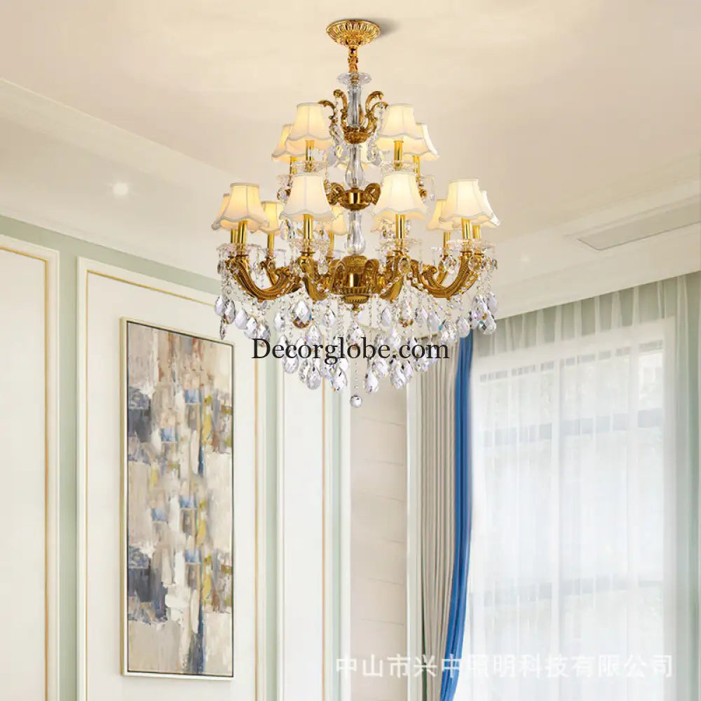 Hazel European Retro Crystal Copper Chandelier for Villa Chandelier