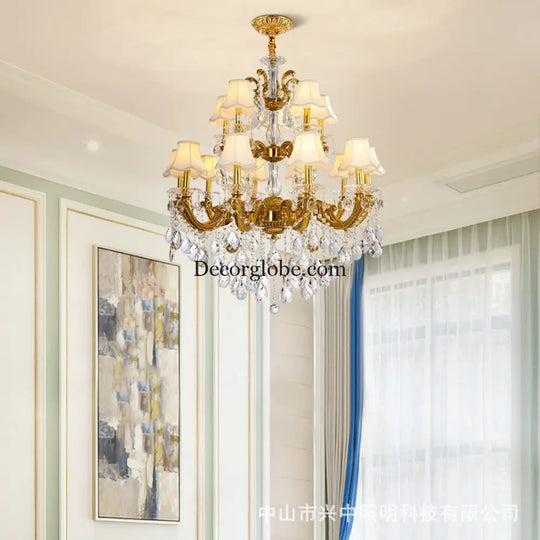Hazel European Retro Crystal Copper Chandelier for Villa Chandelier