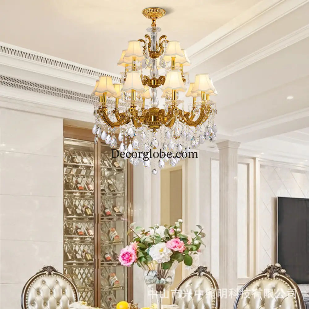 Hazel European Retro Crystal Copper Chandelier for Villa Chandelier