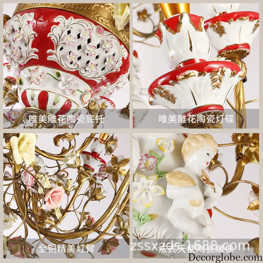 French duplex building copper chandelier European living room lamp luxury atmosphere ceramic villa empty large