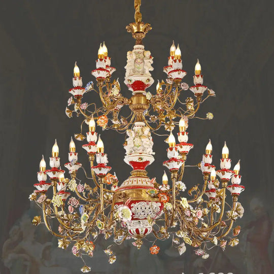 French duplex building copper chandelier European living room lamp luxury atmosphere ceramic villa empty large