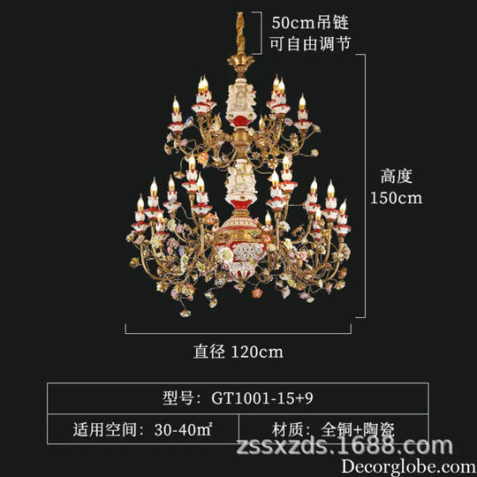 French duplex building copper chandelier European living room lamp luxury atmosphere ceramic villa empty large