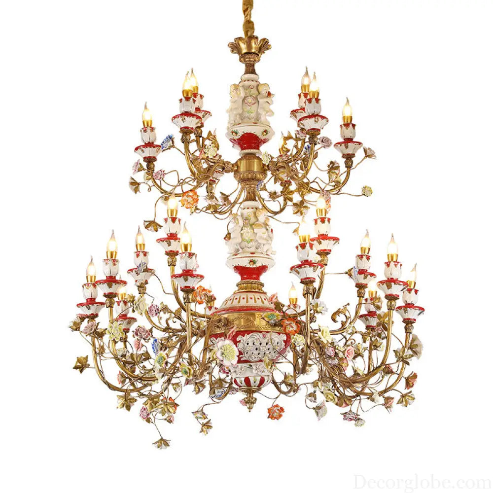 French duplex building copper chandelier European living room lamp luxury atmosphere ceramic villa empty large