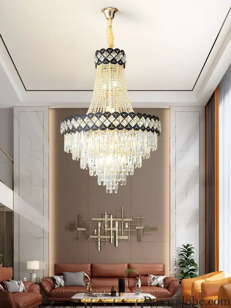 Duplex Building Crystal Chandelier - Post-Modern Light Luxury Elegance for Spiral Staircases, Halls, Villas, and Living Rooms with Suspended Gloss Lighting - DecorGlobe
