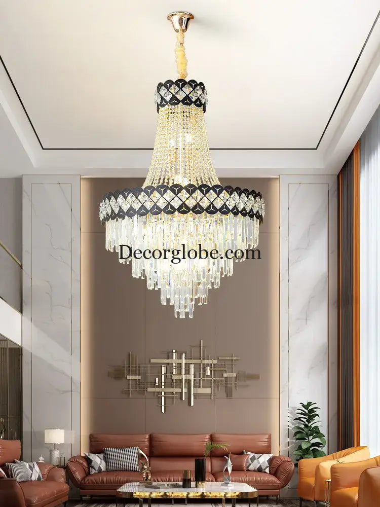Duplex Building Crystal Chandelier - Post-Modern Light Luxury Elegance for Spiral Staircases, Halls, Villas, and Living Rooms with Suspended Gloss Lighting - DecorGlobe