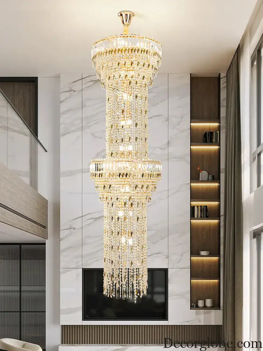 Hollow Spiral Crystal Long Chandelier for Staircase and Living Room Chandelier
