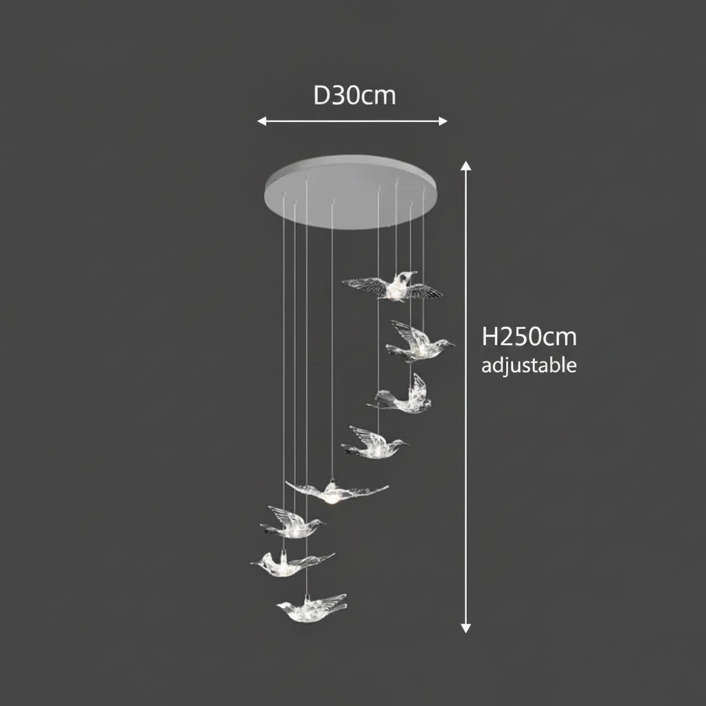 Acrylic Bird LED Pendant Lamp Pigeon Staircase Chandelier Hall Ceiling Hanging Lights Indoor Stair Artistic Decoration