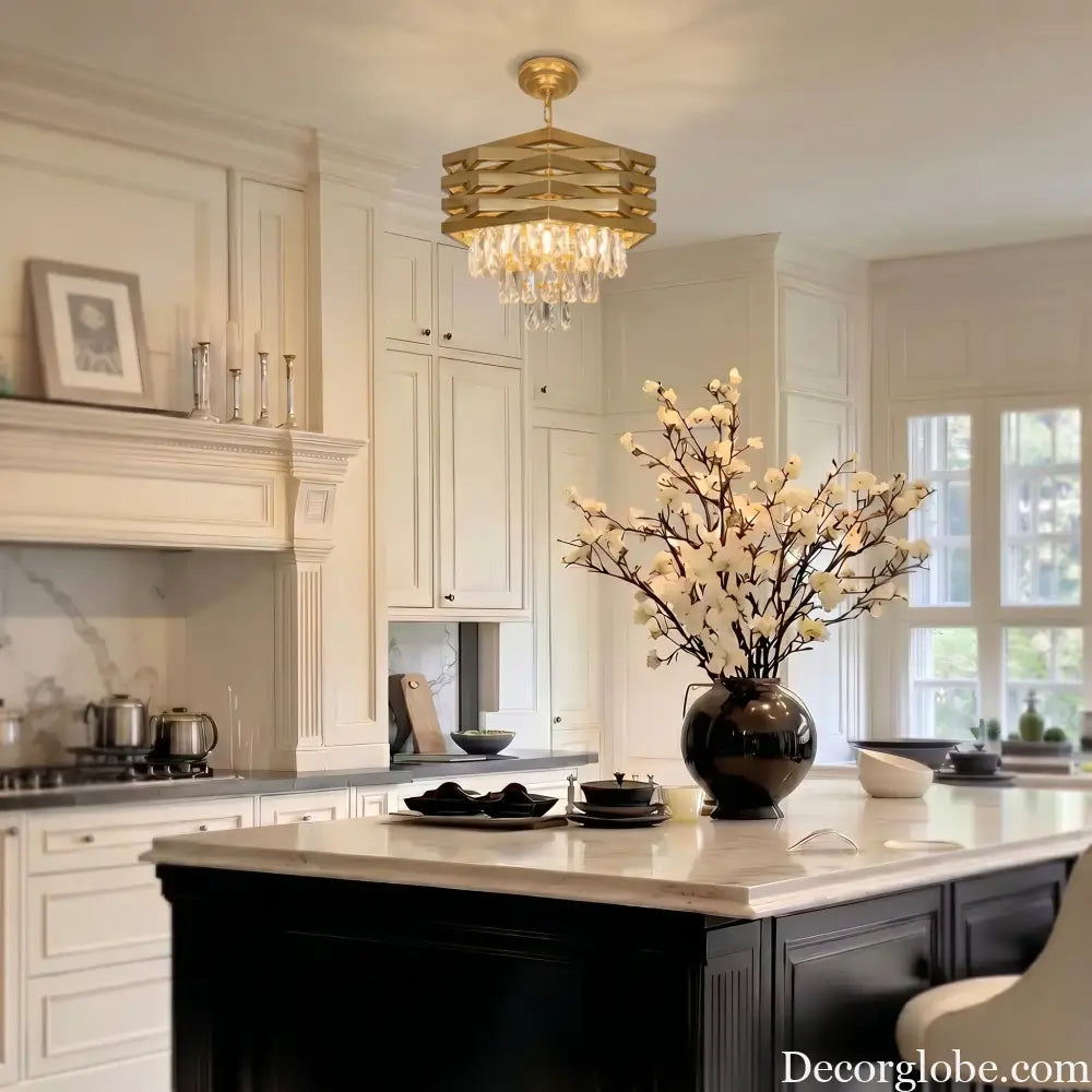 Modern Gold Hexagonal Crystal Chandelier K9 Crystal Adjustable Chain Light Fixture for Dining Room Living Room Kitchen