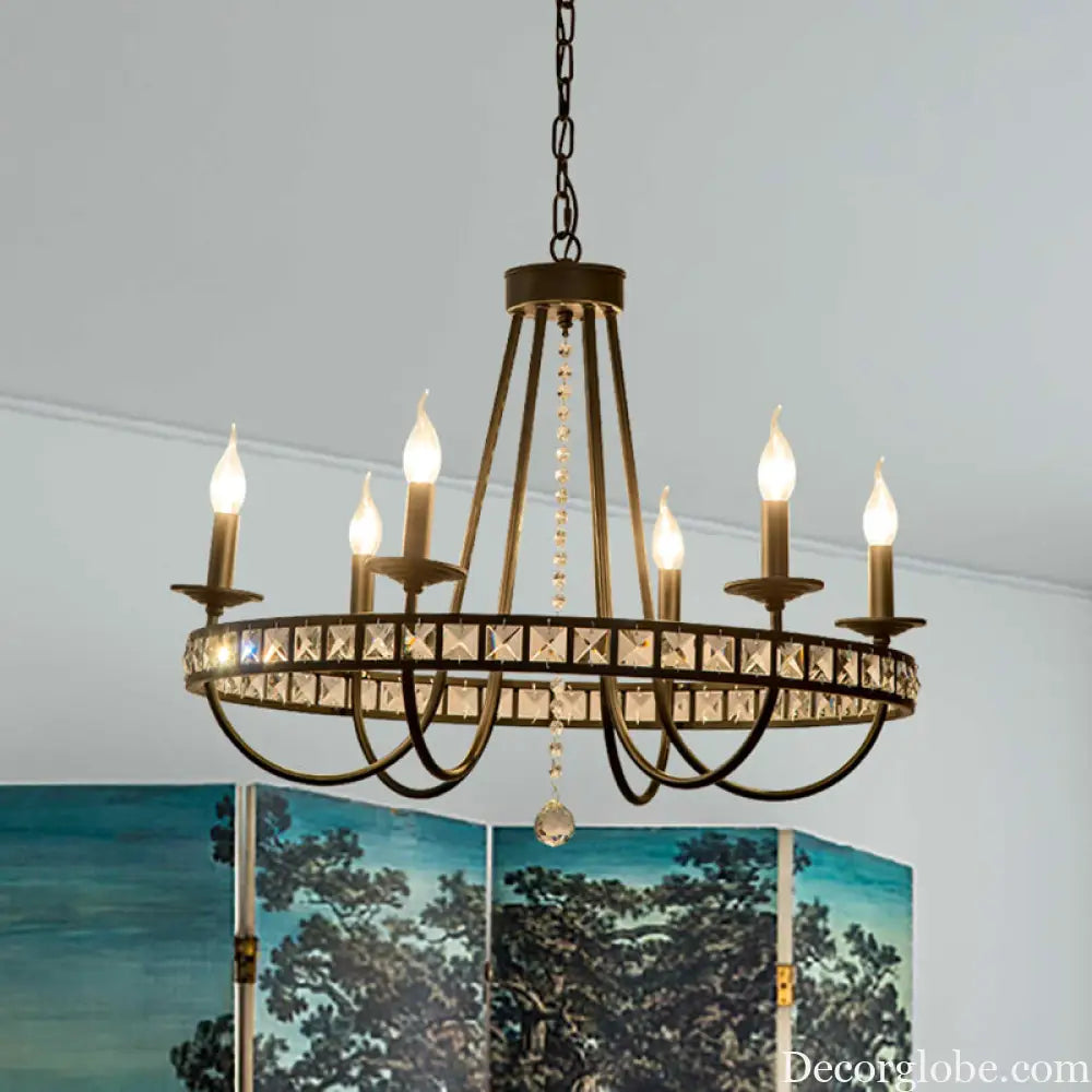 Modern Black Metal Chandelier with Crystal Deco - 6/8 Light Pendant Lamp for Industrial Lighting