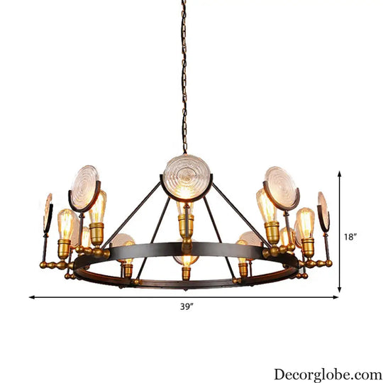 Clear Textured Glass Chandelier: Round Industrial Pendant Lighting - 6/8 Light | Brass Finish for Dining Room