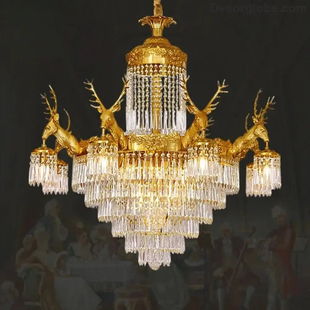 Isabelle French Deer Vintage Brass Crystal Chandelier E14 Ceiling Light Chandelier