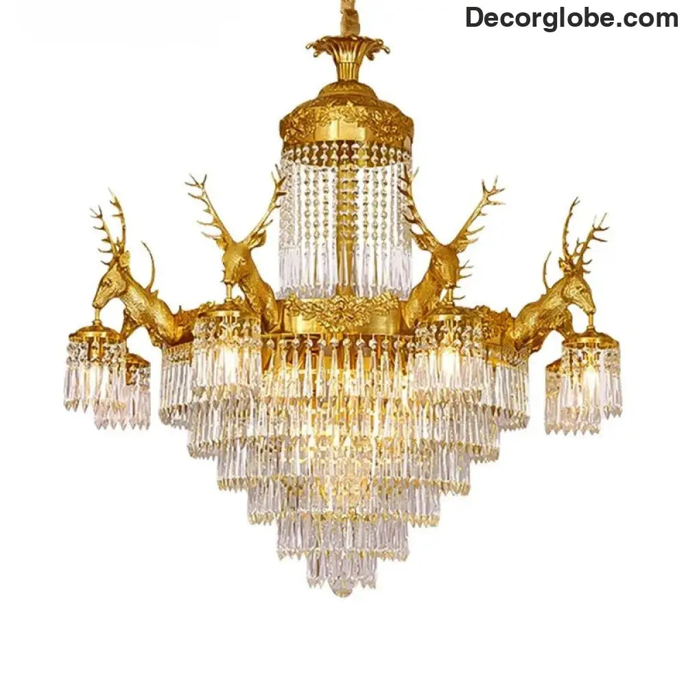 Isabelle French Deer Vintage Brass Crystal Chandelier E14 Ceiling Light Chandelier