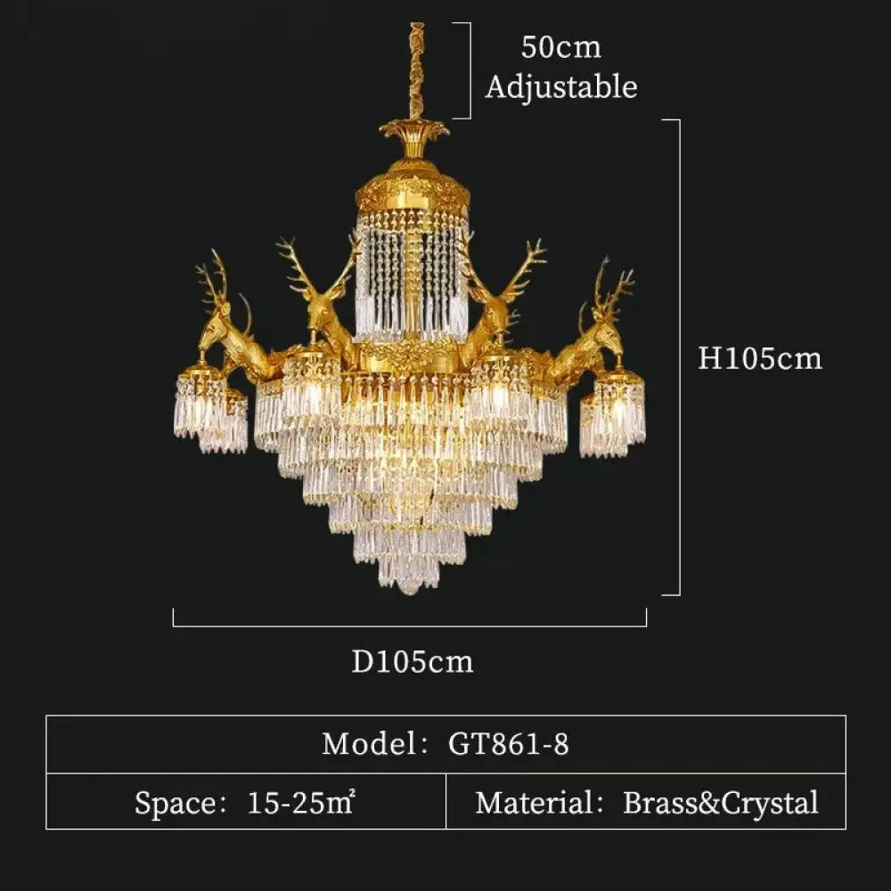 Isabelle French Deer Vintage Brass Crystal Chandelier E14 Ceiling Light 8lights D105 H105cm Chandelier