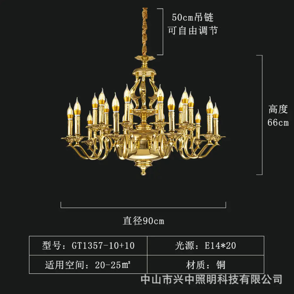 Josephine French Retro All-Copper Luxury Crystal Chandelier 10 + 10 head chandelier (diameter 90cm, height 66cm)