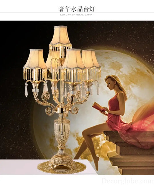 Luxurious Golden European Crystal Table Lamps LED Decorative Desk Lights Bedroom Living Room Personality Creative