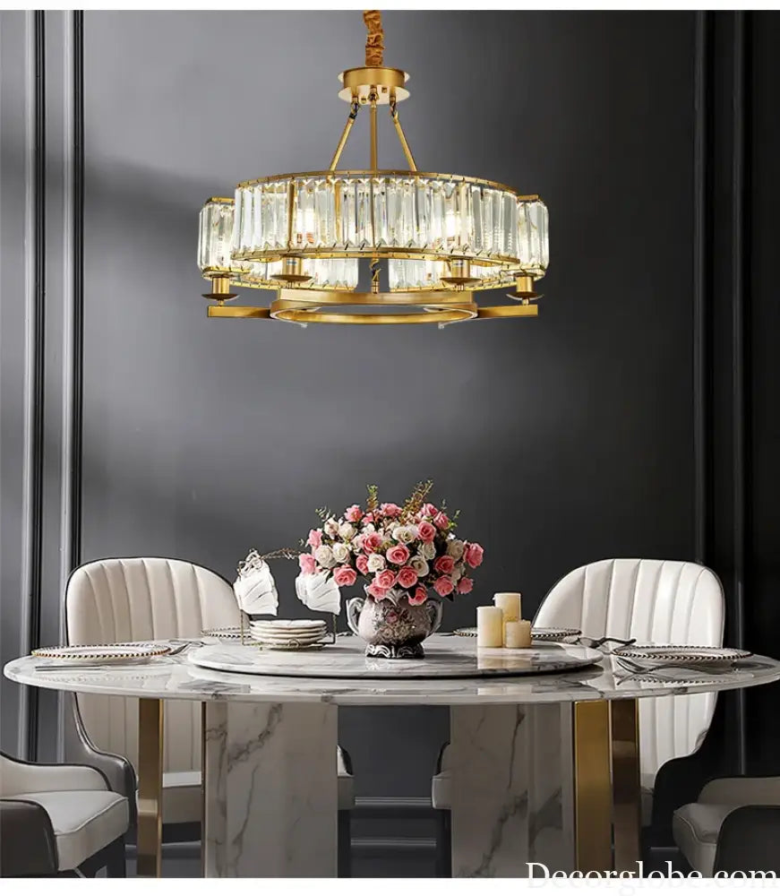 Zoe's K9 Crystal Modern Glass Chandelier - Copper Luxury Hanging Lamp - DecorGlobe