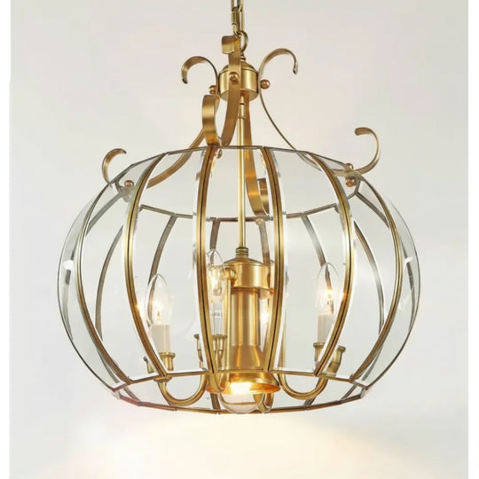 Modern 4L D430mm H490mm 40W Brass Pendant Lamp 4Lights Vintage 100% Copper Glass AC110V/220V Glass Shade Pendant Light