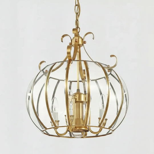 Modern 4L D430mm H490mm 40W Brass Pendant Lamp 4Lights Vintage 100% Copper Glass AC110V/220V Glass Shade Pendant Light