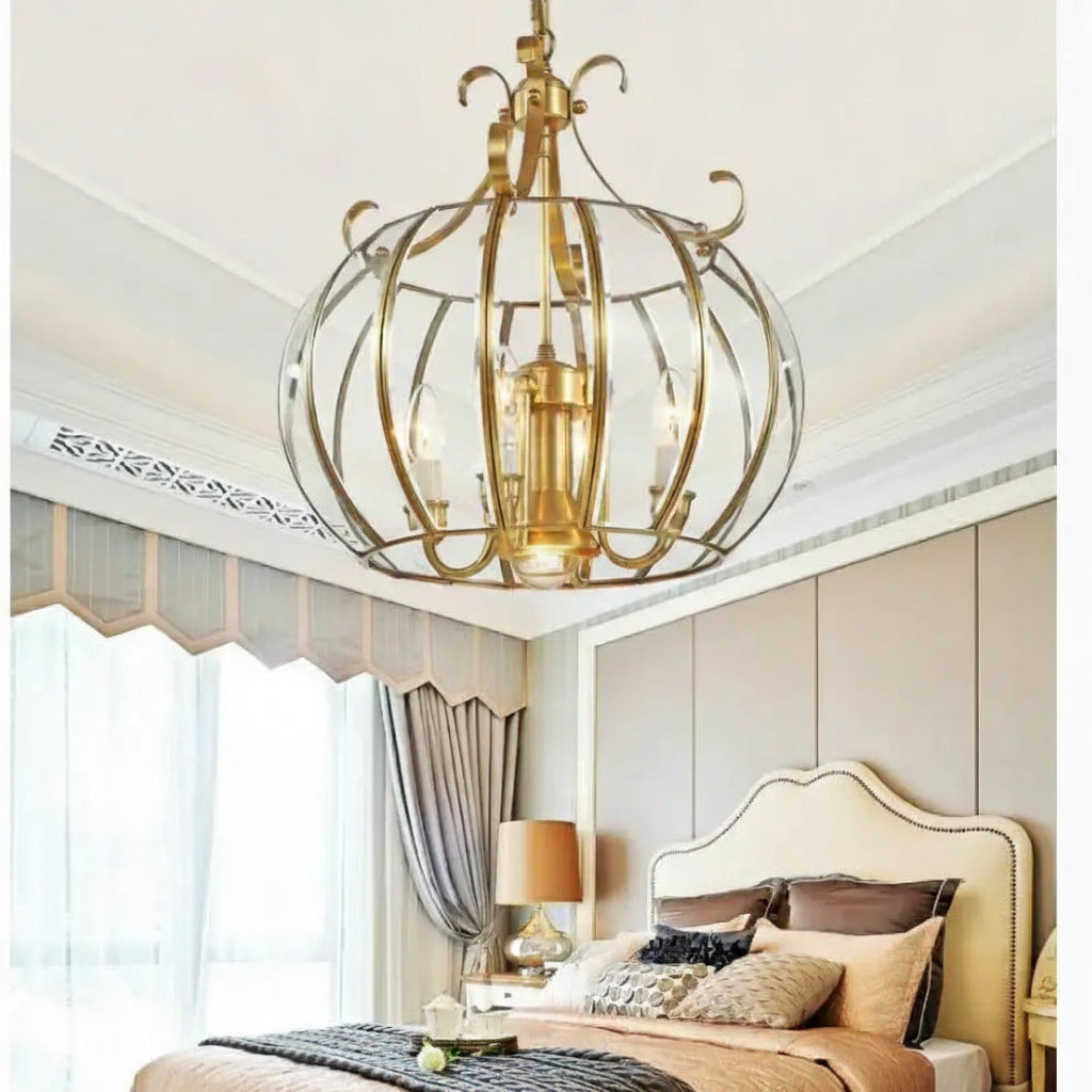 Modern 4L D430mm H490mm 40W Brass Pendant Lamp 4Lights Vintage 100% Copper Glass AC110V/220V Glass Shade Pendant Light