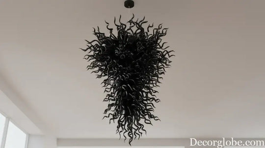 Large Black Hand Blown Glass Pendant Lamp for Statement Lighting Chandelier