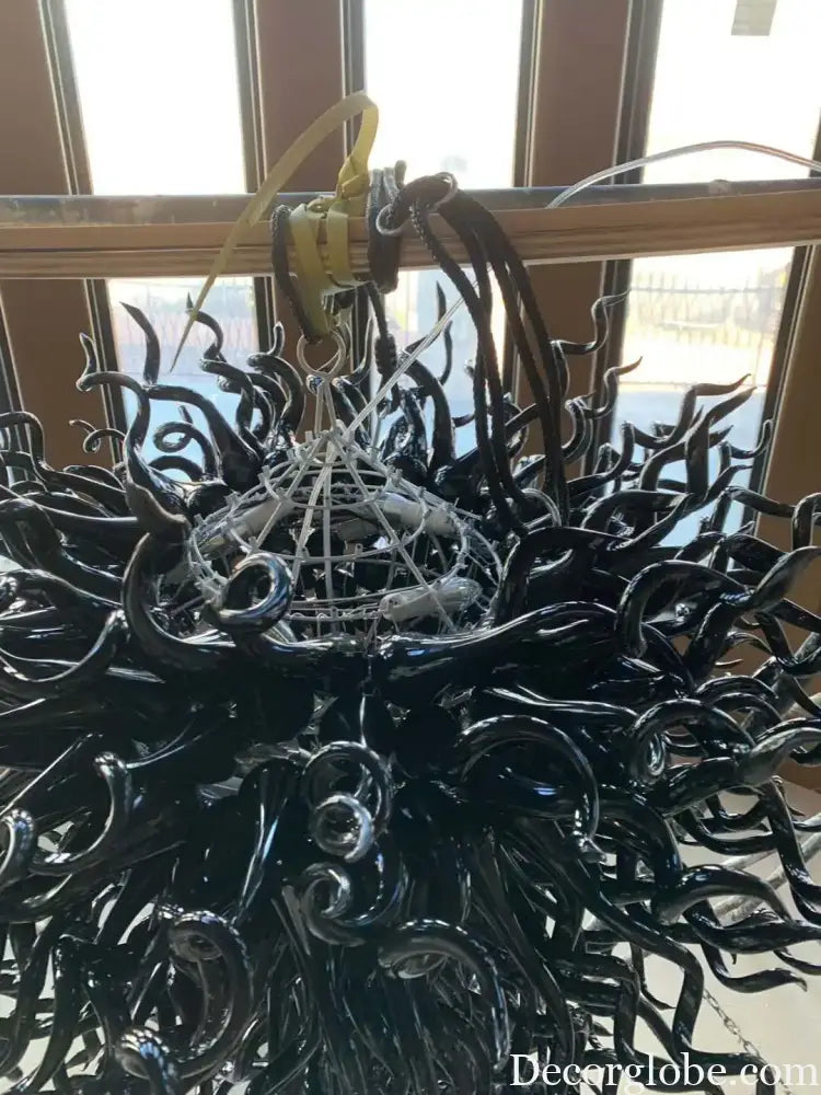 Large Black Hand Blown Glass Pendant Lamp for Statement Lighting Chandelier