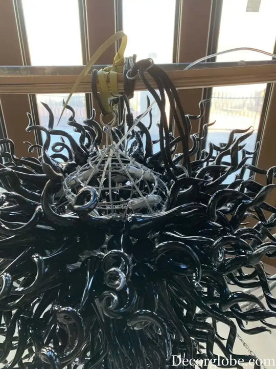 Large Black Hand Blown Glass Pendant Lamp for Statement Lighting Chandelier