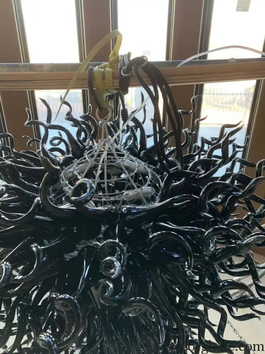 Large Black Hand Blown Glass Pendant Lamp for Statement Lighting Chandelier