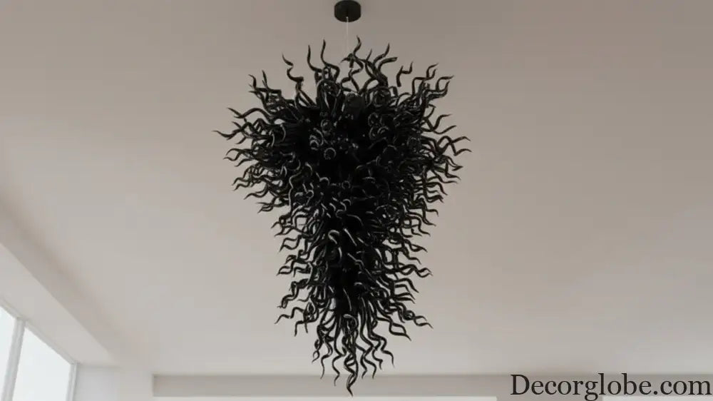 Large Black Hand Blown Glass Pendant Lamp for Statement Lighting Chandelier