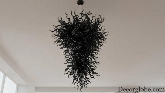Large Black Hand Blown Glass Pendant Lamp for Statement Lighting Chandelier