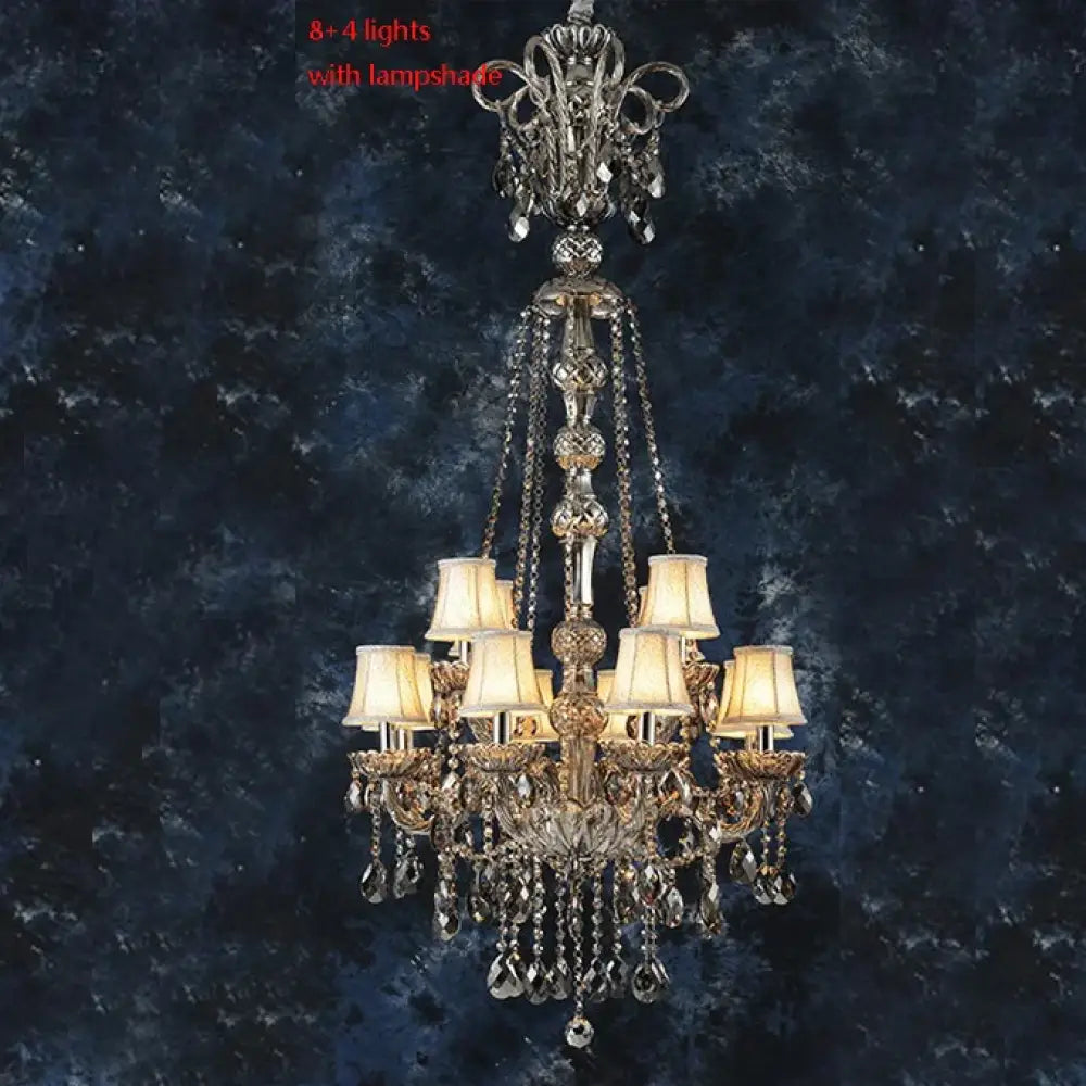 Large Crystal Chandelier for Duplex Hall and Villa Lighting 12 lights With shade / Changeable Chandelier